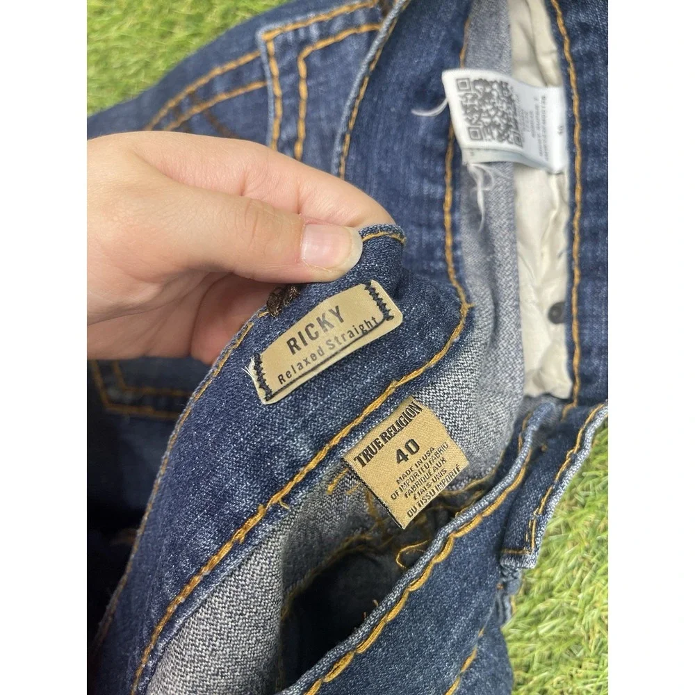 True Religion Jeans Mens 40 Ricky Relaxed Straight Big T Flap Pockets y2k Grunge